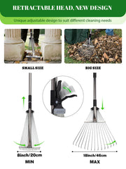 Maiproo telescoping handle extended demonstrating adjustable length for ergonomic raking