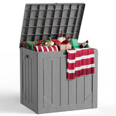 MAKE CHANGES front view deck box shows compact storage and clean design