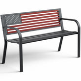 MAKE CHANGES front view red bench showing full two-person seating and decorative style