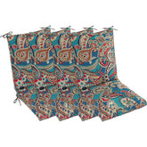 Makimoo front view of Blue Trumpet Flowers cushions showing pattern and fit benefit