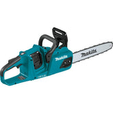 Makita XCU07Z front view showing teal housing and 14-inch bar for quick identification and balanced handling