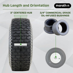 Marathon wheel mounted on a mower demonstrating quick replacement and fitment