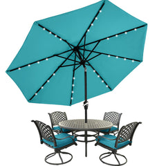 MASTERCANOPY front view of turquoise 9ft umbrella showing full canopy for broad shade