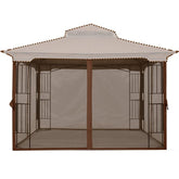 MASTERCANOPY front view of coffee screen walls showing full gazebo enclosure and insect protection