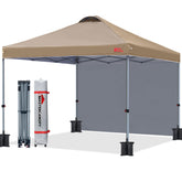 MASTERCANOPY front view khaki showing full canopy coverage and shade benefit