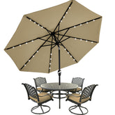 MASTERCANOPY front view open umbrella showing full 9ft shade and calming khaki