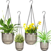 Maxcheck front view of gray hanging planters shows sleek styling and space-saving benefits