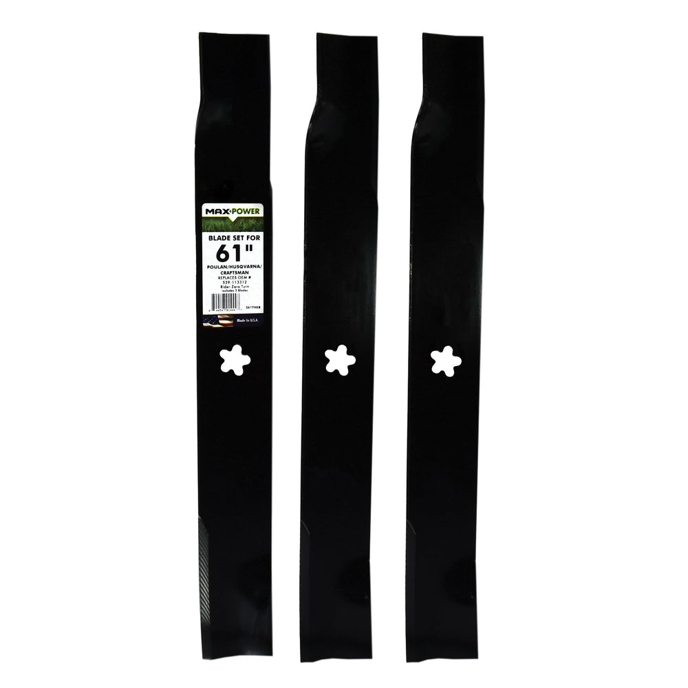 MaxPower front packaging showing three 21-inch blades and product labeling for easy identification
