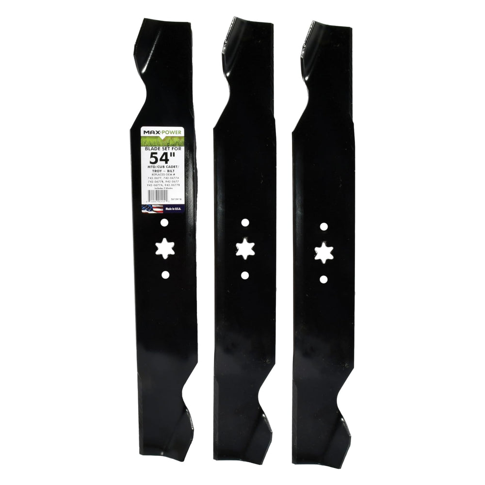 MaxPower front packaging showing three blades and OEM compatibility benefits