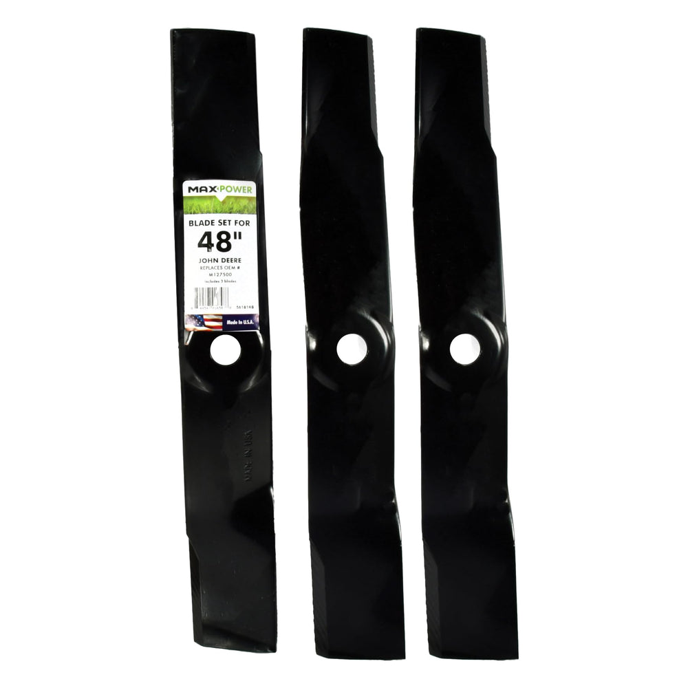 MaxPower three-blade pack front view showing brand and ready-to-install blades benefit durability