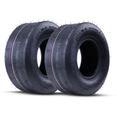 MAXROLLORS front profile of two tires showing smooth tread and turf benefit