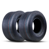 MAXROLLORS front view of two tires showing size and benefit of turf protection