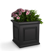 Mayne Nantucket front view showing sleek black planter and curb appeal benefit