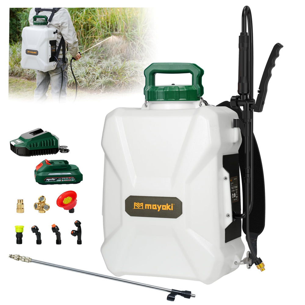 Mayoki front view of sprayer showing controls and tank for easy setup