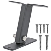 Mayset front view of three black stainless steel pergola riser brackets showing durable finish and compact design