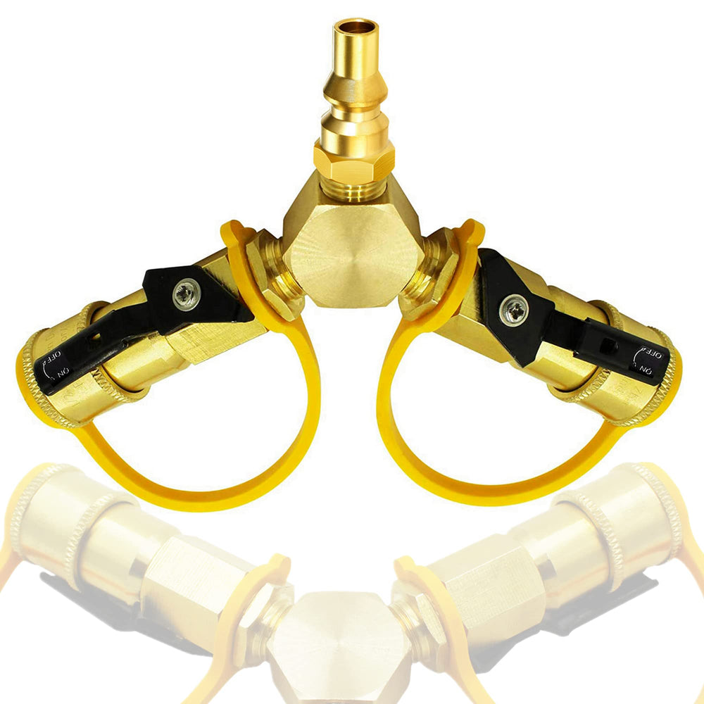 MCAMPAS front view of Y-splitter showing compact dual outlets for convenience