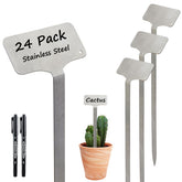 mceus front view pack showing 24 stainless steel plant labels and two pens for durable identification