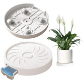 MCleanPin front view showing two white 13-inch plant caddies protecting floors