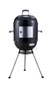 Megamaster front view showing compact 4-in-1 grill and smoker delivering versatility