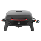 Megamaster front view showing compact portable grill and sturdy construction benefit: easy transport