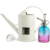 Megawodar front view of white watering can and glass mister, stylish plant care