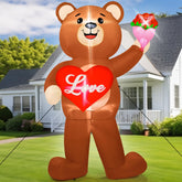 Melisheer front view of 8ft inflatable bear showing love heart and roses, draws attention