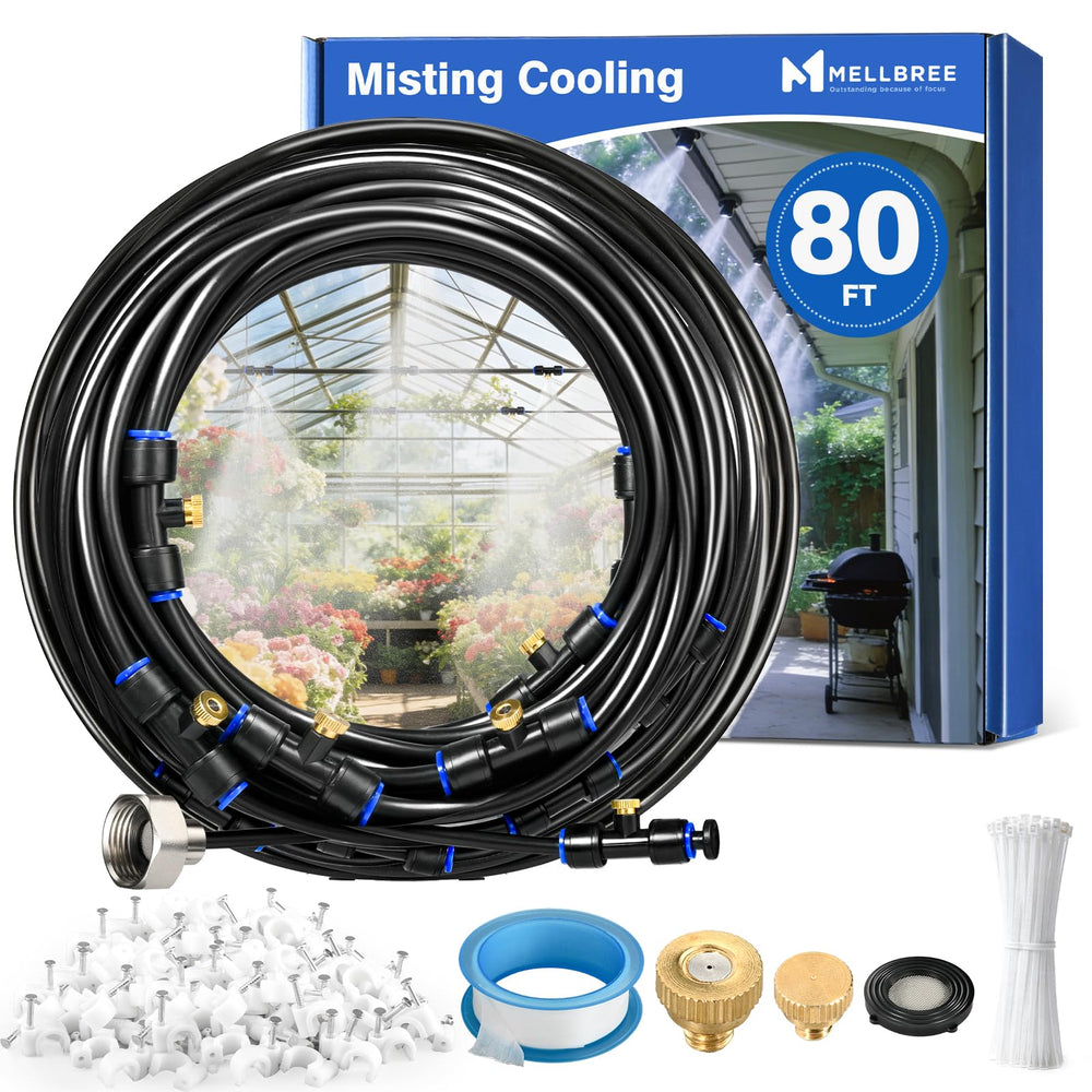 Mellbree front packaging showing complete pre-assembled misting kit and benefits