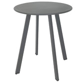 Meluvici front view of grey outdoor side table showing clean modern design and stability