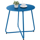 Meluvici front view navy blue table showing compact profile and durable finish