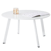 Meluvici front view of white patio table showing minimalist silhouette and durable finish
