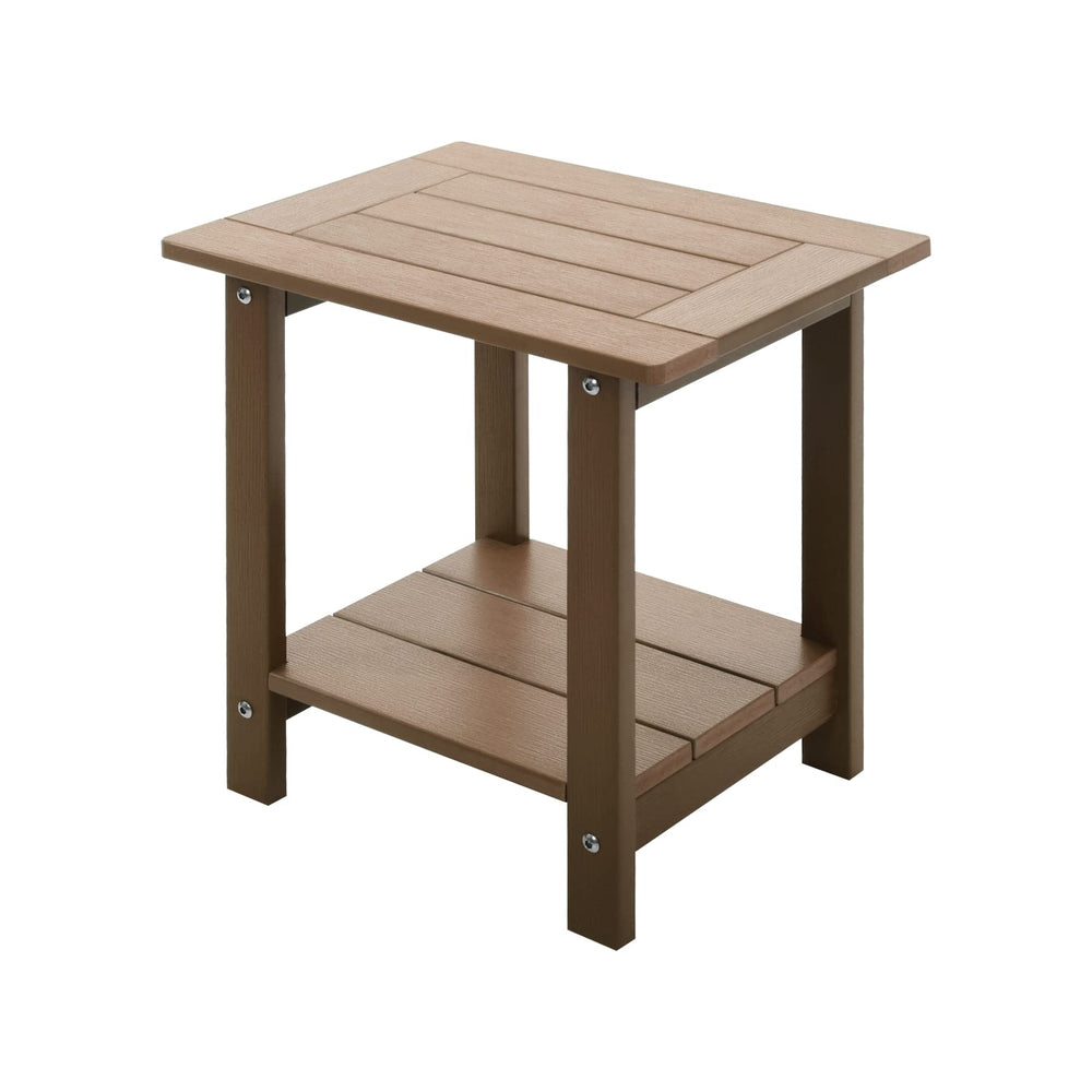 Meluvici rectangular front view showing teak-look finish and two-tier convenience