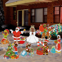 Memorywuu front display of signs on lawn highlighting festive curb appeal