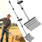 MENGBEI front view of pitchfork showing 18 tines and broadfork head for efficient turning