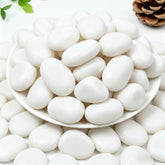 Mengdewei front packaging showing 12 lb white polished pebbles and clean presentation