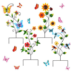 Menkxi front view of all four metal garden stakes showing colorful designs and curb appeal