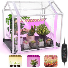 Meonum front view showing compact greenhouse protecting plants and saving space