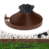 Meoslss front view of brown garden edging roll showing length and packaging benefits