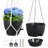 Meowell front view 10-inch hanging planter showing sleek black finish and shape for modern decor
