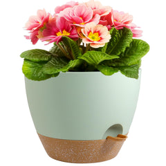 Meowell front view of green and brown pot showing shape and finish, durable aesthetic
