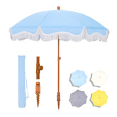 MFSTUDIO blue fringe umbrella front view showing shade coverage