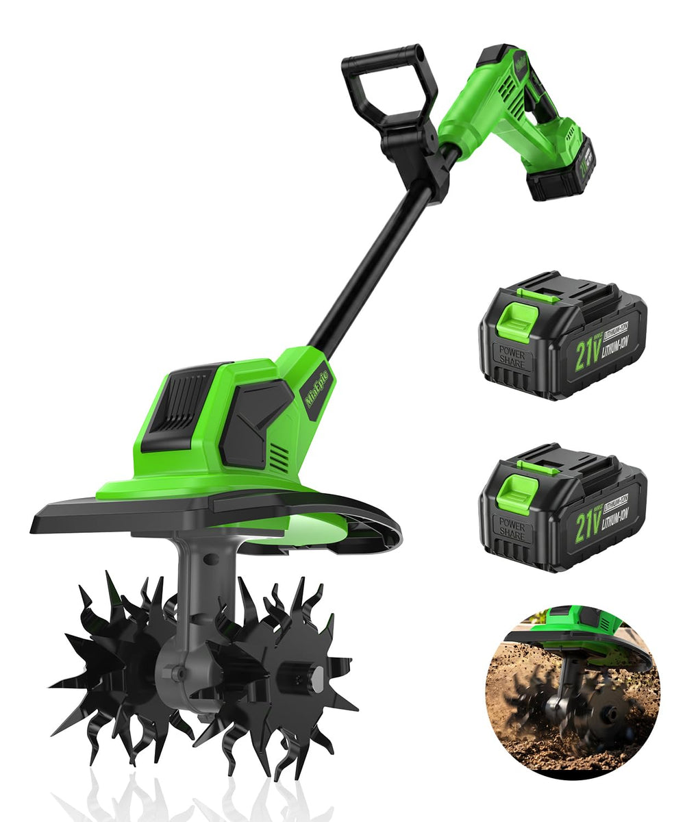 MiaEpic front view showing tiller body and 9-inch working width for easy control
