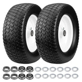 Midcos front view of mounted 15x6.00-6 wheel showing solid tire, reduces flats