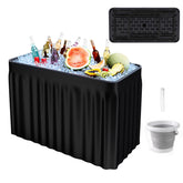MIDDOW front view of folded ice cooler table showing sturdy legs and basin benefit: portable setup