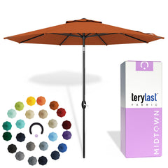 Midtown Umbrellas front view dark orange canopy showing full coverage benefit