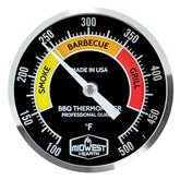 Midwest Hearth front dial showing full-color zones for quick heat reading