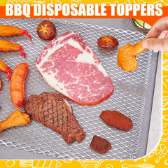 Mifoci grill topper in use with vegetables on a charcoal grill for easy cleanup