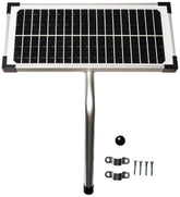 Mighty Mule 10W panel front view showing compact black cells and mounting points for reliable power