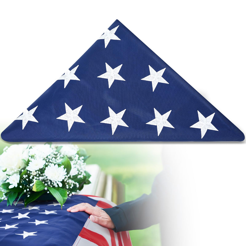 Mindsoft folded flag front view ready for display, dignified presentation