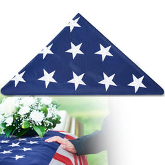 Mindsoft folded flag front view ready for display, dignified presentation