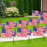 Mindsoft front view of flags and pinwheels showing patriotic curb appeal